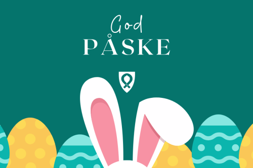 God påske-plakat med påskeegg og kaninører.