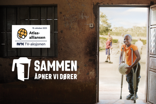 Plakat for TV-aksjonen - "sammen åpner vi dører" som skal støtte Atlas-alliansen.